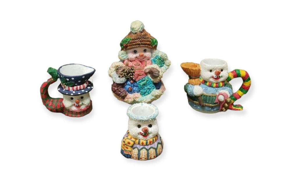 Festive Holiday 4 Piece Snowman Miniature Figurines - Beautiful Christmas Decor
